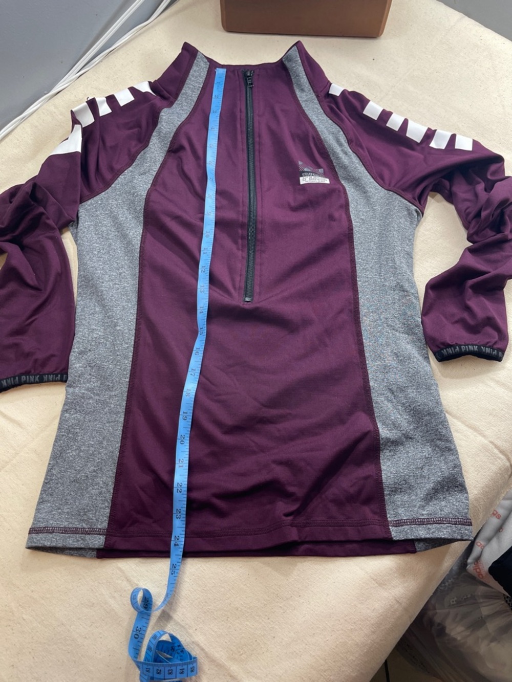 PINK Victoria's Secret Maroon & Gray Half-Zip Ski Jacket